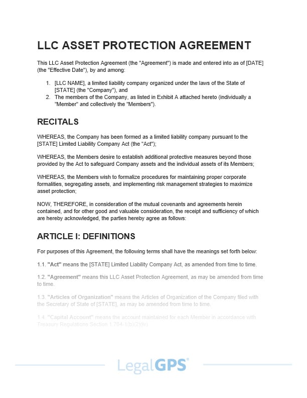 View of LLC Asset Protection Agreement